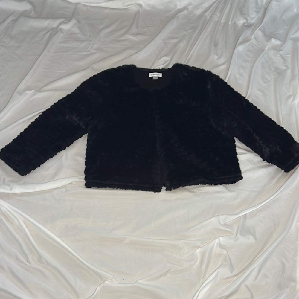 Calvin Klein Black Faux Fur shrug jacket size L